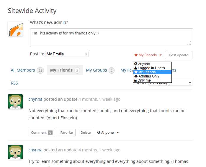 BuddyPress Activity Privacy Plugin WordPress