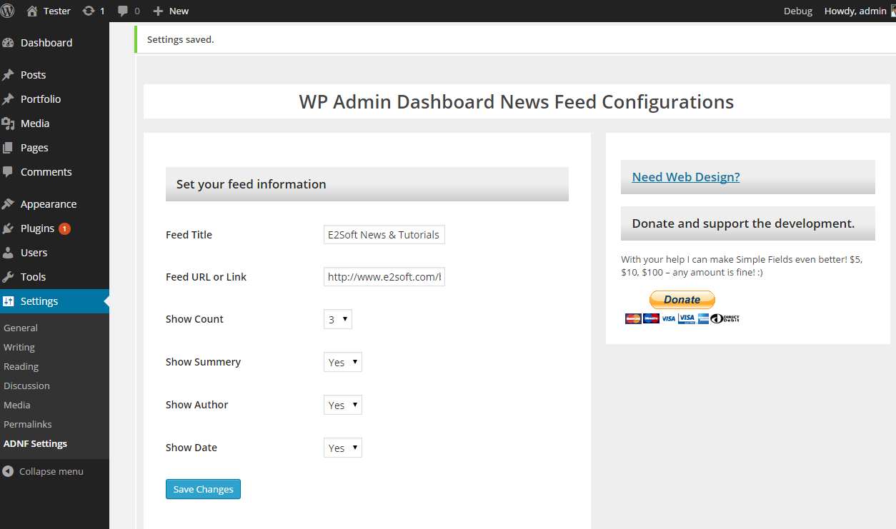 WP Admin Dashboard News Feed Plugin WordPress