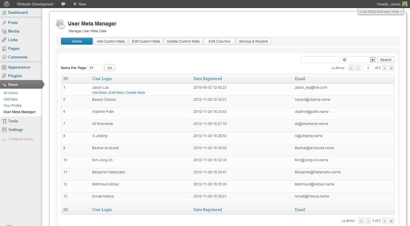 User Meta Manager Plugin WordPress